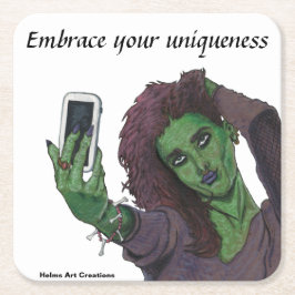 Goblin Meisje Mobiele Telefoon Selfie Unieke Onder Kartonnen Onderzetters