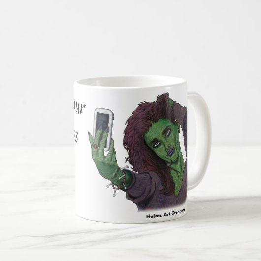 Goblin Meisje Telefoon Selfie Fantasy Art Koffie M Koffiemok (Voorkant rechts)