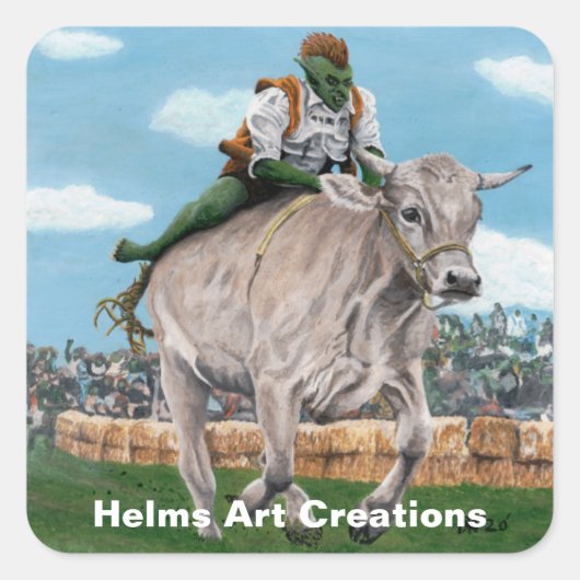 Goblin Rider Ox Racer Fantasy Art Stickers (Voorkant)