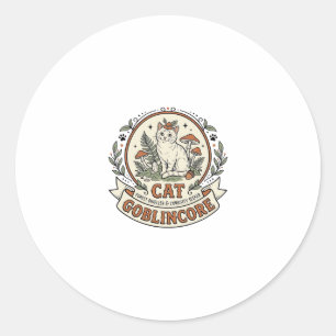 Goblincore Kat Goblincore Kat Vintage Vector Kunst Ronde Sticker