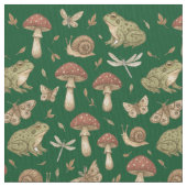 Goblincore Mushroom Frog Snail Dragonfly Pattern Stof (Close Up)