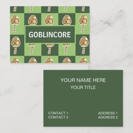 Goblincore Mushroom Groen geruit Goblincore Visitekaartje (Voorkant / Achterkant)