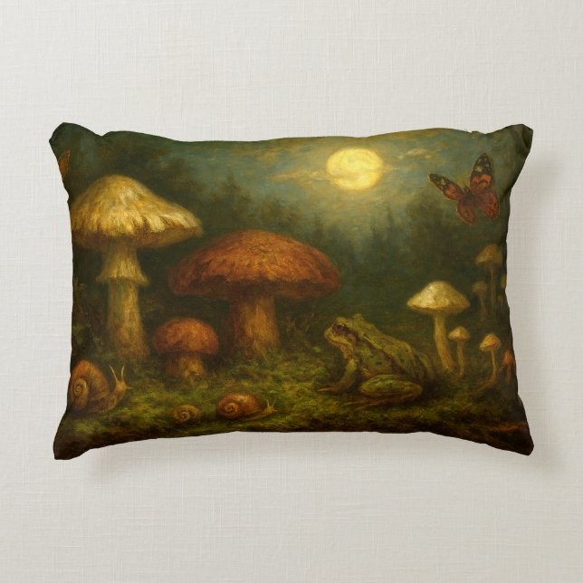 Goblincore Mushrooms, Snails & Frog In Moonlight Accent Kussen (Voorkant)
