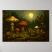 Goblincore Mushrooms, Snails & Frog In Moonlight Poster (Voorkant)