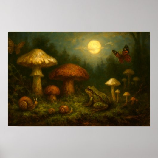 Goblincore Paddenstoelen, Slakken & Kikker in het Poster (Voorkant)