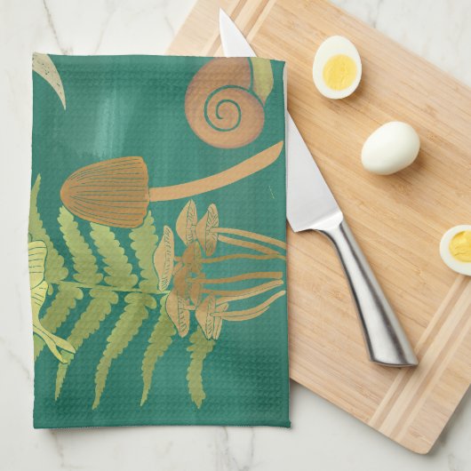 Goblincore Slak en paddenstoelen gepersonaliseerd Theedoek (Quarter Fold)