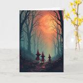 Goblins en een vurige maan Halloween Kaart (Gele Bloem)