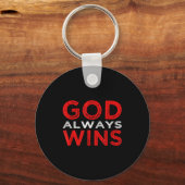 God Always Wins Religious Sleutelhanger (Voorkant)