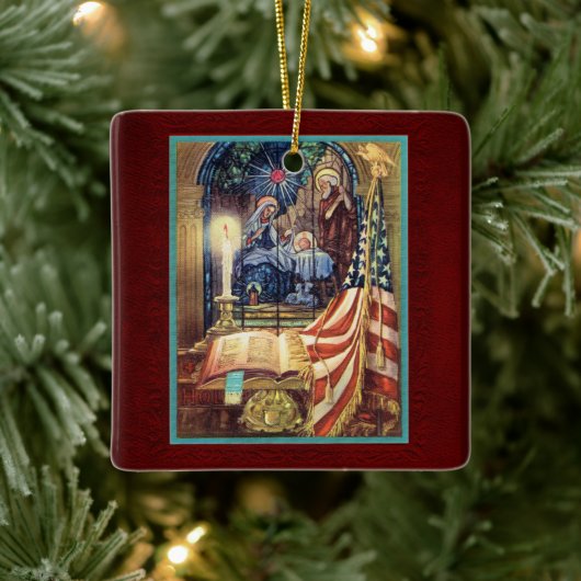 God and Country Patriotic Christmas Keramisch Ornament (Boom)