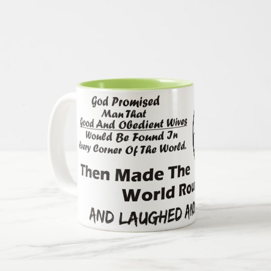 "God beloofde Man" Funny Mug Tweekleurige Koffiemok (Voorkant links)