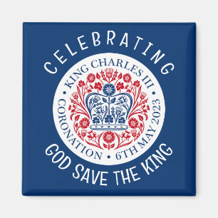 GOD BESPAAR DE KONING Charles III Coronation Blue Magneet