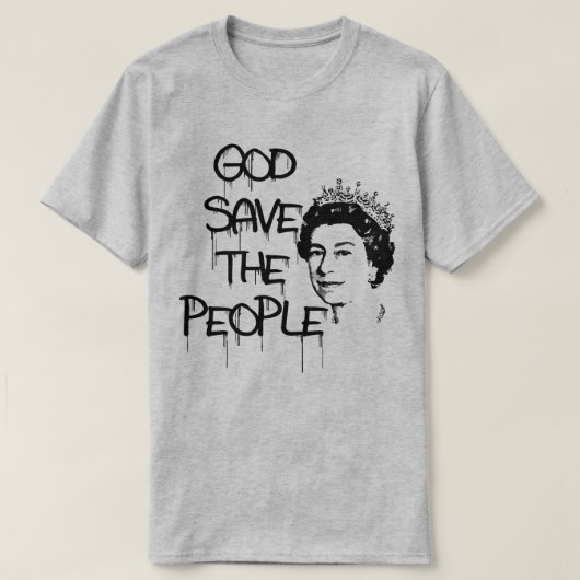 GOD BESPAAR DE MENSEN KONINGIN ELIZABETH T-SHIRT (Design voorkant)