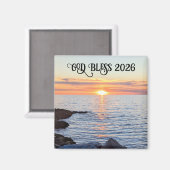 God Bless 2026 New Year Golden Sunset Photo Magneet (Voorkant / Achterkant)