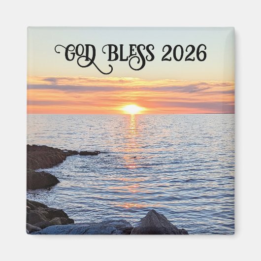 God Bless 2026 New Year Golden Sunset Photo Magneet (Voorkant)
