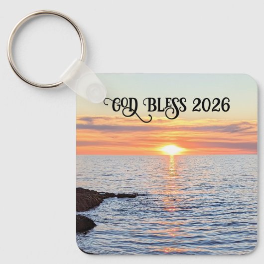 God Bless 2026 New Year Golden Sunset Photo Name Sleutelhanger (Voorkant)