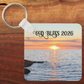 God Bless 2026 New Year Golden Sunset Photo Name Sleutelhanger (Voorkant)