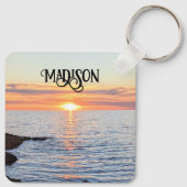 God Bless 2026 New Year Golden Sunset Photo Name Sleutelhanger (Achterkant)