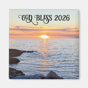 God Bless 2026 Nieuwjaar Gouden Zonsondergang Foto Magneet