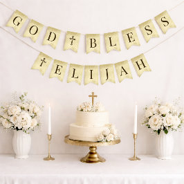 God Bless 6 letters 2 kruisen perkament Religieus Vlaggetjes