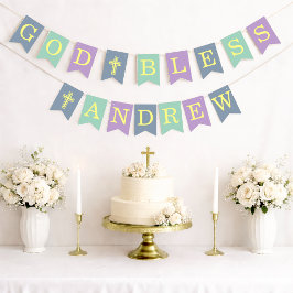 God Bless 6 Letters Blauw Groen Doop Eerste Commun Vlaggetjes