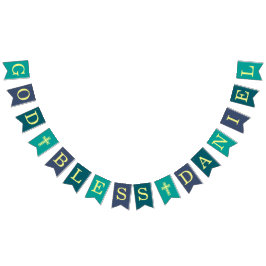 God Bless 6 Letters Boy Blauwgroen Baptisme Commun Vlaggetjes