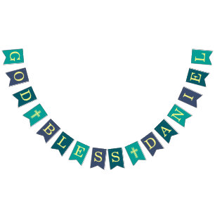 God Bless 6 Letters Jongen Turkoois Doopsel Eerste Vlaggetjes