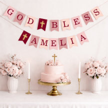 God Bless 6 Letters Meisje Roze Doop Bevestiging