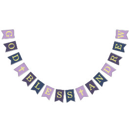 God Bless 6 Letters Paars Marineblauw Doop Eerste  Vlaggetjes