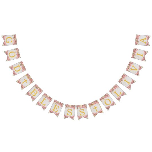 God Bless 6 Letters Roze Orchideeën Doopsel Eerste Vlaggetjes (Alle)