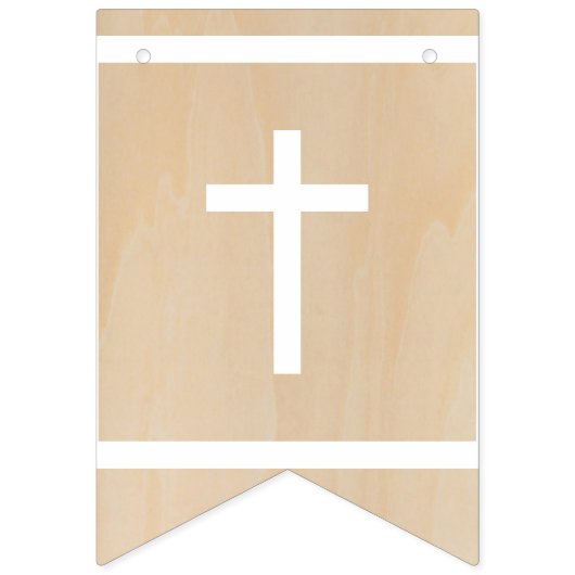 God Bless 7 Brieven Bruin Hout Doop Communie Vlaggetjes (Eerste vlag)