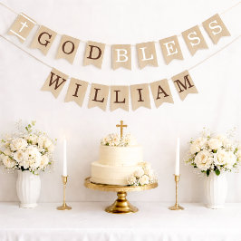 God Bless 7 Letters Bruin Hout Doop Eerste Communi Vlaggetjes