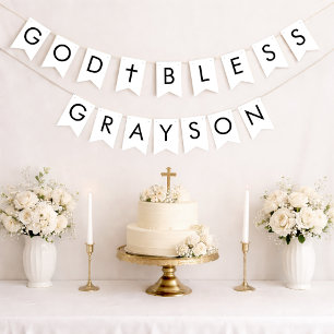 God Bless 7 Letters Zwart & Wit Jongensbevestiging Vlaggetjes
