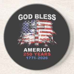 God Bless America 250 Jaar 1776-2026 Christelijk K Zandsteen Onderzetter