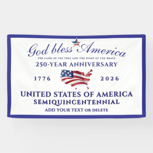 God Bless America 250 Semi-quincentennial Blauw Spandoek (Horizontaal)