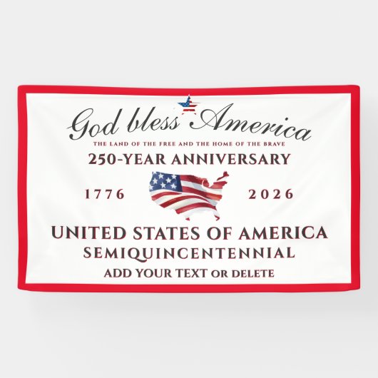 God Bless America 250 Semi-quintcentennial Rood Spandoek (Horizontaal)