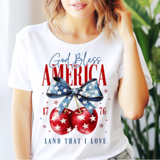 God Bless America 4 juli Kersen en strik vrouwen T-shirt