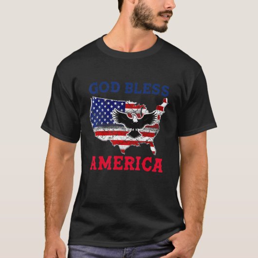 God Bless America 4 juli patriottische amerikaanse T-shirt (Voorkant)