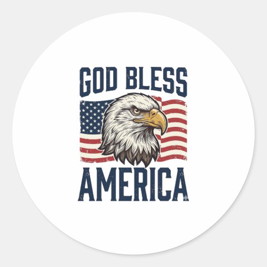 God Bless America Adelaar Patriottische Vector Ont Ronde Sticker (Voorkant)