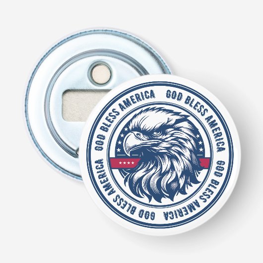 God Bless America, Amerikaanse adelaar in een cirk Button Flesopener (Voorkant)