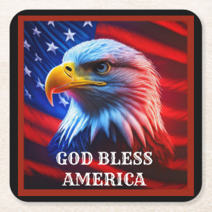 God Bless America Amerikaanse vlag Kale Adelaar Kartonnen Onderzetters