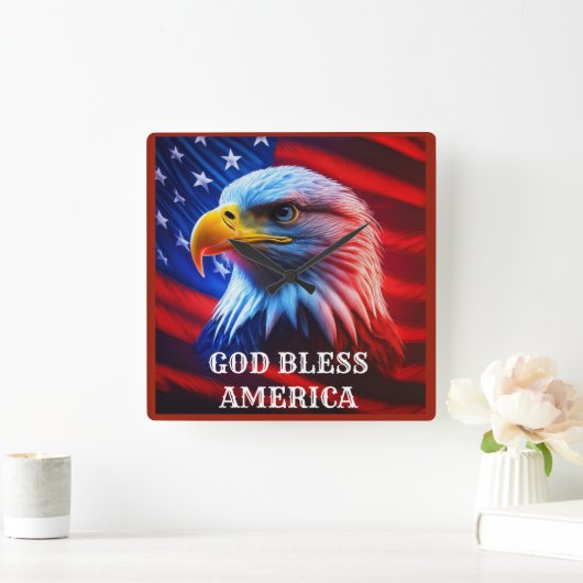 God Bless America Amerikaanse vlag Kale Adelaar Vierkante Klok (Huis)