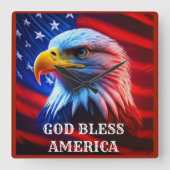 God Bless America Amerikaanse vlag Kale Adelaar Vierkante Klok (Voorkant)