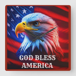 God Bless America Amerikaanse vlag Kale Adelaar Vierkante Klok