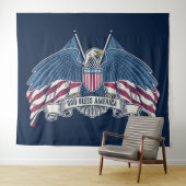 God Bless America Bald Eagle en Flag Wandkleed (In Situ (horizontaal))