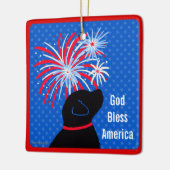 God Bless America Black Dog Vuurwerk Ornament (Links)