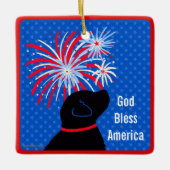 God Bless America Black Dog Vuurwerk Ornament (Voorkant)