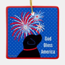 God Bless America Black Dog Vuurwerk Ornament