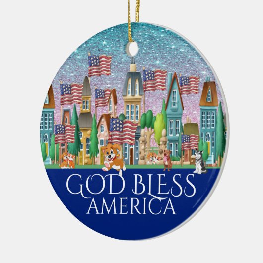 God Bless America Ceramic Ornament (Links)