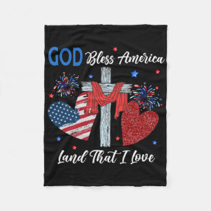 God Bless America Christelijk Hart Kruis Jezus 4e  Fleece Deken