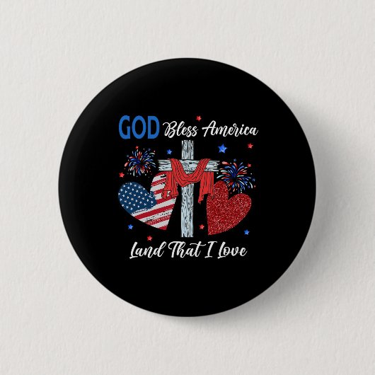 God Bless America Christelijk Hart Kruis Jezus 4e  Ronde Button 5,7 Cm (Voorkant)